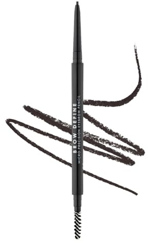 MUA Brow Define Micro Eyebrow Pencil with Brush, Black (Pack of 1) | For Dark Hair, Precision Angled Tip, Built-In Spoolie Brush, Vegan & Cruelty Free