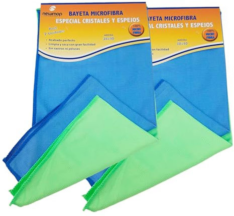 Clim Profesional. Pack 4 bayetas de Microfibra Especial para Limpieza de Cristales y Espejos Tamaño Extra Grande 38x40cm