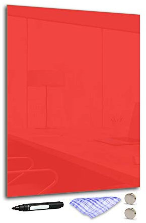 DekoGlas Magnettafel 'Rot' aus Glas 50x70cm, Memoboard inkl. Stift, Tuch & Magnet, Metall-Pinnwand für Küche & Büro