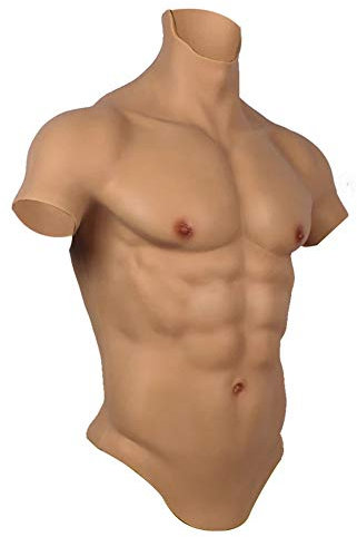 XSWL Mâle Silicone Poitrine réaliste Silicone mâle Poitrine Demi-Corps Costume pour Cosplay Maquillage Halloween Accessoires Faux Muscle mâle Shaper Plus Fort,Blanc,L
