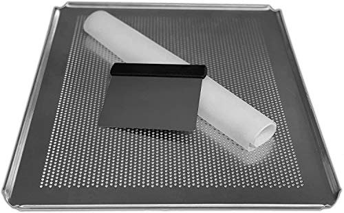 LEHRMANN Set di accessori da forno da 3 pezzi, teglia forata da 45,5 x 37,5 cm, tappetino in silicone, spatola in acciaio inox per pizza