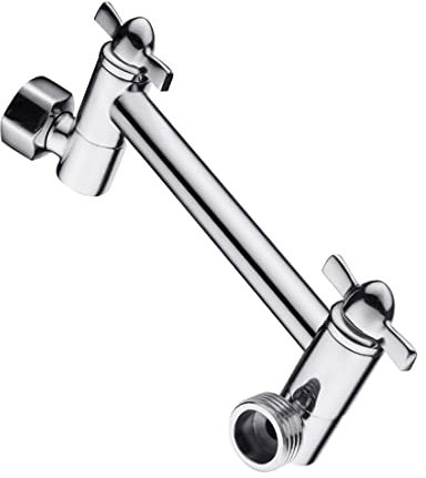 Bright Showers Brass Shower Arm Extender for Rain and Handheld Shower Head, 5 Inch Universal Shower Head Extension Arm, Height & Angle Adjustable, Chrome