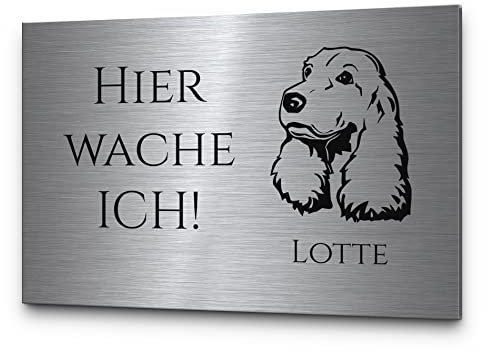 Vorsicht Hund Achtung Hund Hundeschilder Hinweisschilder Edelstahl | Verschiedene Hunderassen zB Dackel Schäferhund Chihuahua | Robuste Gravur - kein Druck… (Personalisierbar, Cocker Spaniel)