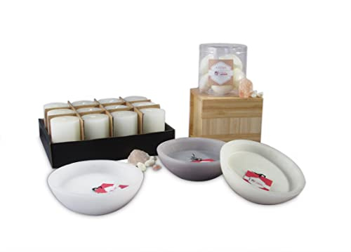 Set mit 16 Kerzen, Kerzen in verschiedenen Formen und Düften, Wellness Bowls, Farbe Grün und Gelb, Dochte made in Germany,