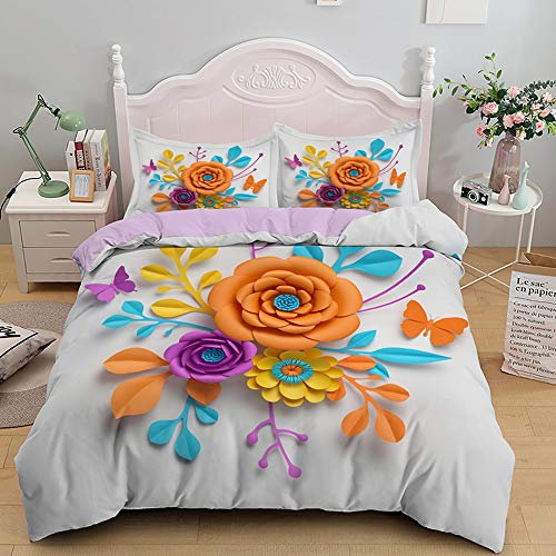 TXZSTGB 3D-Gedruckter Bettdeckenbezug mit Blumen Bettwäsche-Set für Teenager und Erwachsene, weicher Mikrofaser-Bettbezug (Einzelgröße 135 x 200 cm, 1 Bettbezug + 1 Kissenbezug)