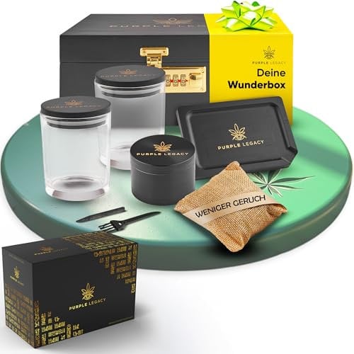 PURPLE LEGACY® Abschließbare Box aus Kiefernholz mit Zahlenschloss | Multifunktionale Aufbewahrungsbox Glasbehälter und Zubehör | Geschenk Set