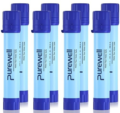Purewell Outdoor-Wasserfilter – 0,01 μm Ultrafeinfilter entfernt 99,99% Bakterien & Schwermetalle | 1500 Litern Filterkapazität | Tragbarer Trinkwasserfilter mit Karabiner für Survival & Outdoor