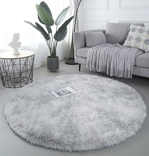 Lanyesky Rond Moelleux Chambre Tapis Anti-dérapant Tapis Sol Salon Chevet Chambre Maison Tapis Moderne en Peluche Tapis pour la décoration intérieure (100x100cm, Gris Clair)