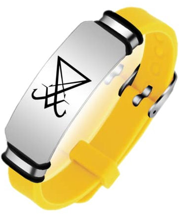 KBNSUIAN Luzifer Armband Siegel von Luzifer iegel des Satans, Amulett Symbol Silikon Armreif,Heidnisch Luziferischer Talisman Schmuck für Männer Frauen Erwachsene,Verstellbar,Gelb