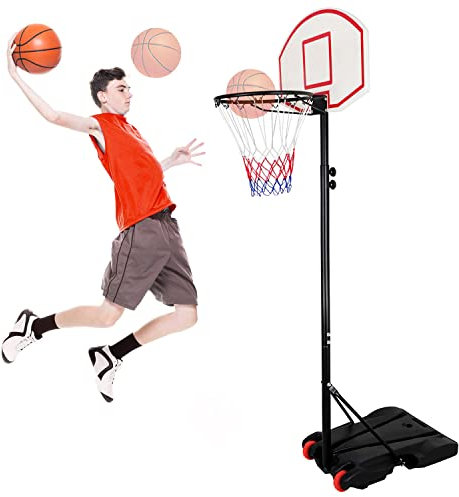 ACTIVE FOREVER Height Adjustable Basketball Hoop, Portable Basketball Hoop Stand with Resistant PE Backboard Net Set System 169-213cm with Wheels for Kids, Indoor, Outdoor