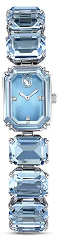 Swarovski Uhr, Blaue Damenuhr mit Edelstahlarmband und Strahlenden Swarovski Kristallen