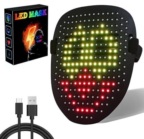 Dufuso LED Maske für Halloween/Karneval/Party, Glow Led Maske Halloween Kostüm Herren/Damen/Kinder Cosplay, mit Gesten-Sensor/50 Maskenbilder, Verstellbare Träger für alle Gesichtsgrößen