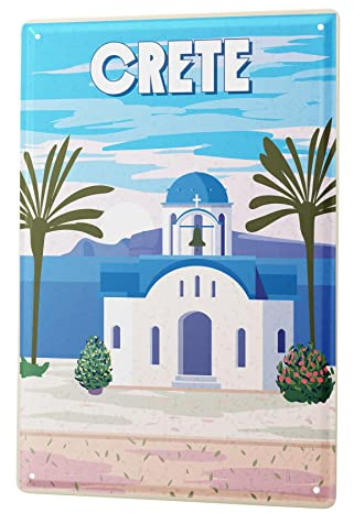 Blechschild Retro - Vintage Metall-Poster für das Wohnzimmer - Kreta Griechenland Motiv - 20 x 30 cm