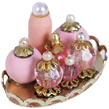 VIONNPPT 1 Set Puppenhaus 1:12 Rosa Parfüm Tablett Miniatur Möbel Zubehör, Mini Deko Ornament Puppenhaus Möbel Puppe Bad Schlafzimmer