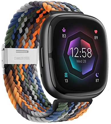 XMUXI Geflochtene Nylonbänder Kompatibel mit Fitbit Versa 3/Fitbit Sense 1 Armband (NICHT für Fitbit Versa 4/Sense 2) mit verstellbarem Metallverschluss Atmungsaktive Strechy Sport Armband (#9)