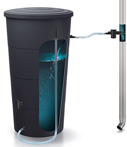 200 l glattes Regenwasserfass aus Kunststoff in der Farbe Anthrazit, 60 (Länge) x 60 (Breite) x 106,6 (Höhe) cm + Icanset7-Zubehörset