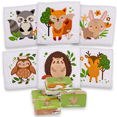 MIK funshopping Set Magischer-Waschlappen Zaubertuch Zauberhandtuch, Mitgebsel Kindergeschenk Tombola (6er Set Waldtiere)