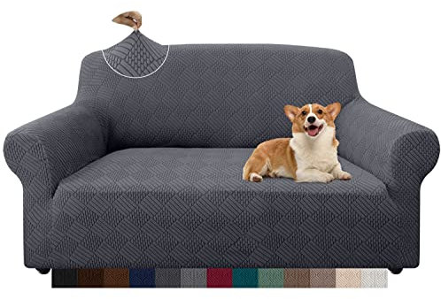 Granbest Stilvolle Rhombus Dicke Sofabezug 2 Sitzer Elastische Modestoffe Couchbezug Loveseat Sofaschutz für Kinder Haustiere Wohnzimmer (2 Sitzer, Grau)