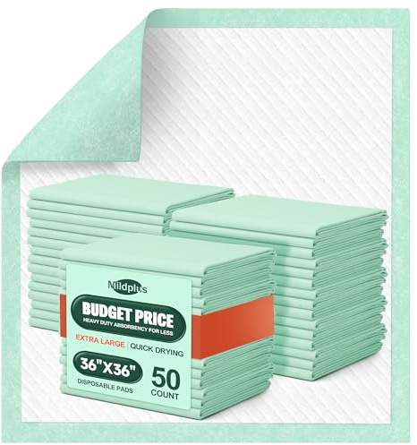MILDPLUS Einweg-Betteinlagen, 91,4 x 91,4 cm, strapazierfähig, extra groß, Inkontinenzeinlagen für Erwachsene, Senioren, Kinder und Haustiere, 50 Stück