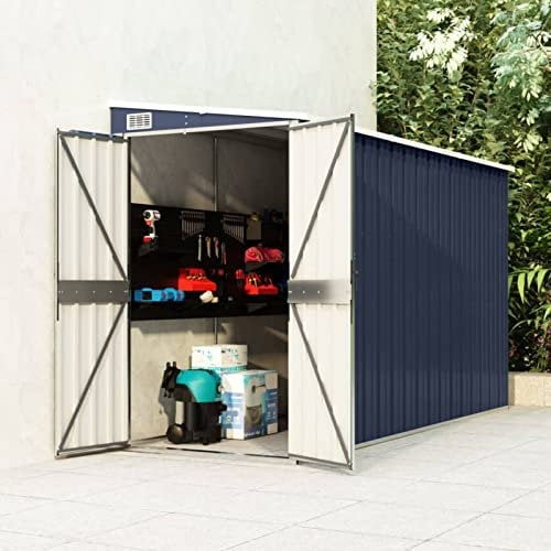 Keketa Wand Geräteschuppen Gerätehaus Gartenhaus Metall Gartenschuppen Garten Schuppen Gartenschuppen mit Schrägdach Geräteschrank für Garten Anthrazit 118x288x178 cm Stahl