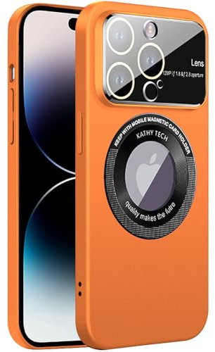 Dqtaoply Magnetic For iPhone 14 Pro Max Case, Window Glass Lens Camera Protector Women Men Shockproof Cases Hard Slim Matte Cover for iPhone 14 Pro Max - Orange