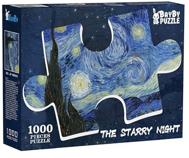 BAYBY-Vincent Van Gogh Die Sternennacht 1000-teilige Puzzles für Erwachsene und Kinder, Ölgemälde Puzzle, Kunstpuzzle, Plastikpuzzle, Einzigartiges Stück, Staubfrei