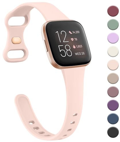 Oumida für Fitbit Versa 2 Armband/Fitbit Versa Lite Armband für Damen Herren, Silikon Armbänder, Strapazierfähiges Schlankes Uhrenarmband Sport Ersatzarmband für Fitbit Versa Armband, Rosa