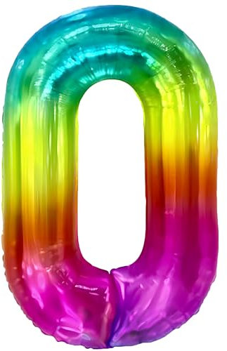 FUNFEST Geburtstagsballons Nr. 0 Regenbogenfarbe 100 cm – Geburtstagsballon-Dekoration – inklusive Ballon Nr. 0 XL und Strohhalm – fliegt mit Helium