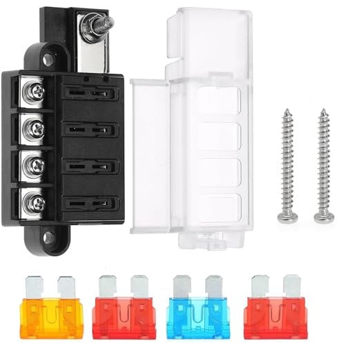 Greluma 4 Voies Bloc de fusibles à lame, support de boîte à fusibles étanche 12 V avec couvercle, boîte à fusibles à 4 circuits pour automobile, voiture, camion, bateau, camping-car marin