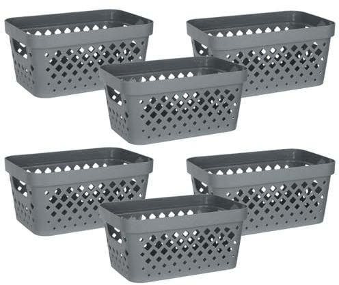 Glad Plastic Baskets for Organizing, Set of 6 | Pantry Storage for Under Counter, Linen Closet, and Bathroom | Nesting Shelf Bins with Handles, 1 Gallon, Grey