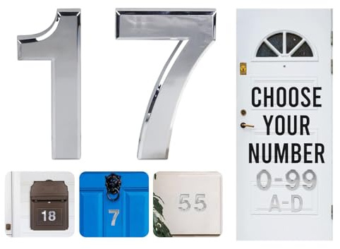 Silver Door Numbers Stick On, 0-99, Letters A, B, C, D, 3'' House Numbers Self Adhesive Stickers, For Doors, Mail Boxes, Hotel Rooms (17)