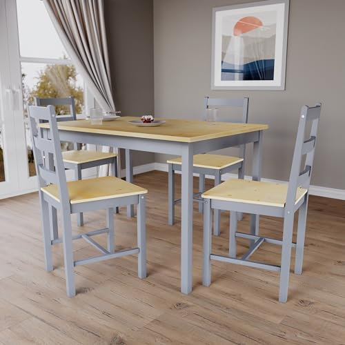 Vida Designs Yorkshire Esstisch und Stühle Set Küche Haus Möbel (Grau & Kiefer, 4-Sitzer)