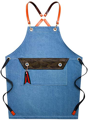 Arbeitsschürze mit Taschen, Unisex wasserdichte Arbeitsschürze aus Segeltuch, Tischlerschürze mit Werkzeugtasche for Werkstatt, Küche, Garten (Farbe: Blau, Größe: X-Large) ( Color : Blue , Size : X-La