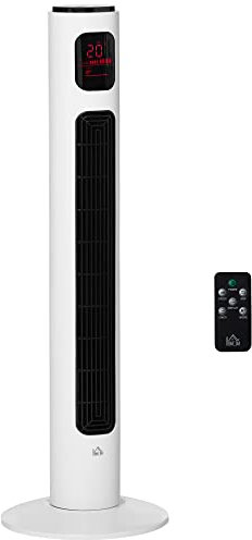 HOMCOM Ventilatore a Torre 45W a 3 Modalità e 3 Velocità con Timer da 12h, Ventilatore da Terra in ABS con Telecomando, Ø32 x 96A cm, Bianco e Nero