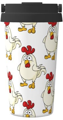 FUkker Tazza da caffè isolata, tazza da viaggio da 500 ml Tazza da caffè tumbler isolata in acciaio inossidabile,Pollo carino