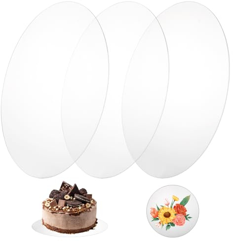 SHUESS Juego de 3 bandejas redondas de acrílico para tartas, 30 cm, 2 mm de grosor, base redonda, transparente y reutilizable, para tartas, tartas y proyectos de bricolaje