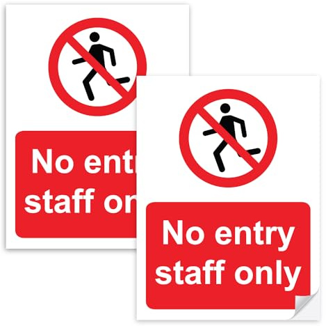 SAFESIGN (2 pezzi) No Entry Staff Only adesivi in vinile 200 x 150 mm – Solo personale/autorizzato/Keep Out/Beyond this point conforme alla norma EN ISO 7010:2012