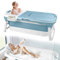 Suusolny Badewanne Erwachsene Faltbare Bathtub 148 x 62 x 53 cm für kleines Badezimmer mit Abnehmbare Abdeckung & Seifenkorb & Massagerollen aus robuster Kunststoff Blau