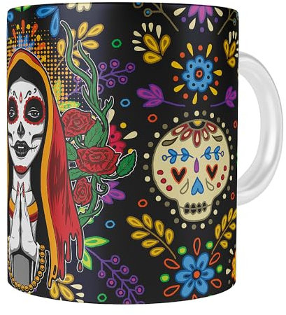 Sublime Corp. Tazas con diseños de calaveras mexicanas, tazas con diseños de catrinas, tazas de café del día de los muertos (14)