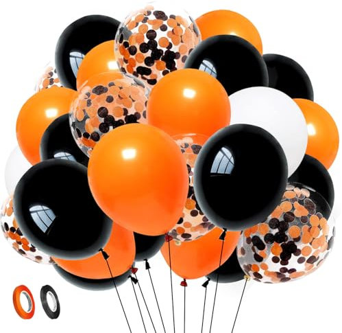 Halloween Luftballons, 50 Stück Luftballons Schwarz Orange Weiß Konfetti Luftballons Latex Helium Ballons Latex für Halloween Karneval Party Dekoration Geburtstag Hochzeit Baby Shower Deko Set