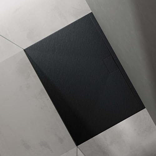 doporro Piatto Doccia Rettangolare 100x140 cm in Resina Minerale Antracite Effetto Pietra, Ultrasottile H 3 cm Antiscivolo – Geoma07