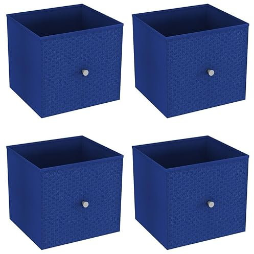 URBNLIVING Set of 1/4/6 Foldable 27cm Woven Fabric Storage Cube Box Drawer Insert Basket with Handle - Multi Colourful Collapsible Toy Arts & Crafts Bins, Durable and Lightweight for Home Office