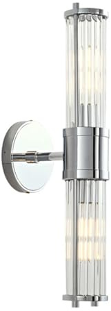 LFsem Moderne 2-Flammige LED-Wandleuchte, Eisen Chrom & Klare Glasstäbe, E14 Indoor Schlanke Röhren Wandlampe für Schlafzimmer und Wohnzimmer
