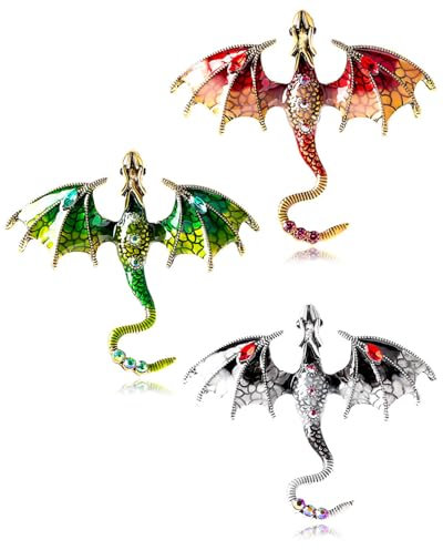 KGDUYC 3 Stücke Dragon Brosche- Lustige Drachen Broschen, Dinosaurier Brosche Revers Pin, Geschenke Schal Revers Pin Charms für Anzug-Anstecknadel für Dating