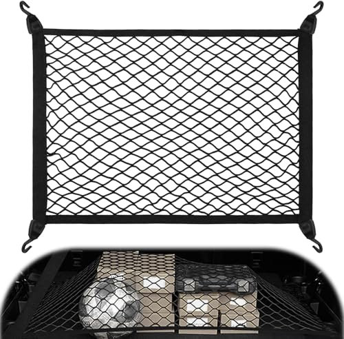 Filet Voiture pour Chien Coffre de Rangement Camping Car, 80×60cm Peut Être Étendu Jusqu'À 160×120cm avec 4 Crochets Renforcement Solides, Van Aménagé Suspendu Elastique pour Plupart Voiture(Noir)