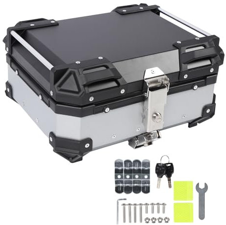 Fabater 25-Liter-Motorrad-Topcase, 25-Liter-Heckkoffer aus Aluminiumlegierung mit Sicherheitsschloss, Universelle Motorrad-Gepäckträgerbox, KofferraumHeckbox für Helm, Regenmantel