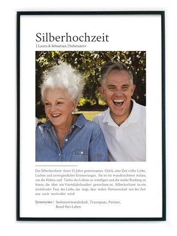 Silberhochzeit Definition Poster mit Foto – Personalisiertes Geschenk zum Geburtstag, Weihnachten, Valentinstag, 25. Jahre Jubiläum für Ihn, Sie, Ehepartner (Silberhochzeit)