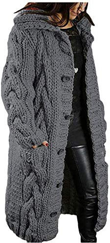 Lange Strickjacke Damen Winter Warm Grobstrickjacke Damen Oversize Dicke Strickjacke Damen Lang Grobstrick Strickjacken Langarm Longstrickjacke Mit Knöpfen Cardigan Long Strickmantel mit Kragen