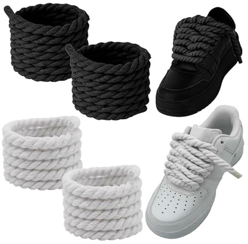 CALLYSONIC 2 pares de cordones gruesos para Air Force 1, 8 mm de grosor, redondos, cordones de 140 cm para zapatillas, resistentes al desgarro, cordones de algodón de repuesto, Negro , large