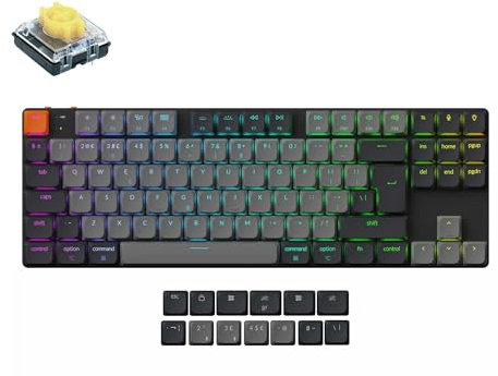 Keychron K1 QMK Ultra-Slim Wireless Bluetooth/Wired Mechanical Keyboard, TKL Layout, RGB LED Backlight, Hot-swappable Low-Profile Mechanical Banana Switch for Mac/Win/Linux(Version 6) - UK Layout
